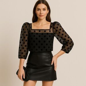 Zara Black Sheer Polka Dot Top